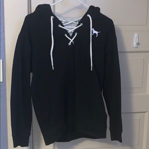 Pink lace up fleece hoodie